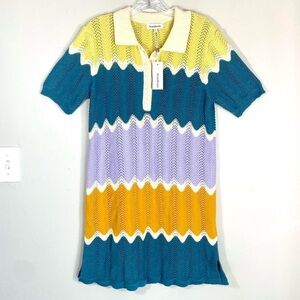 Heartloom Colorblock Crochet Knit Polo Mini Dress – NWT – Size M